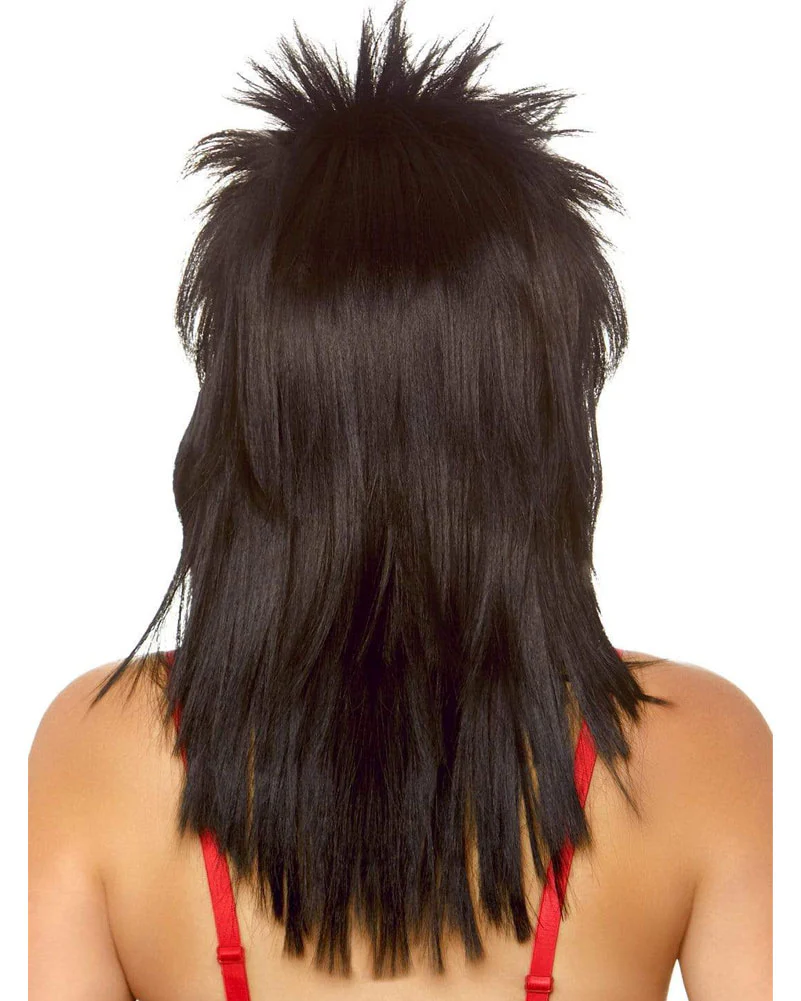 80s Rockstar Long Black Wig - Image 2