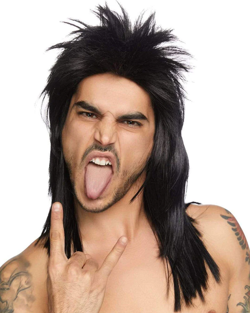 80s Rockstar Long Black Wig - Image 4