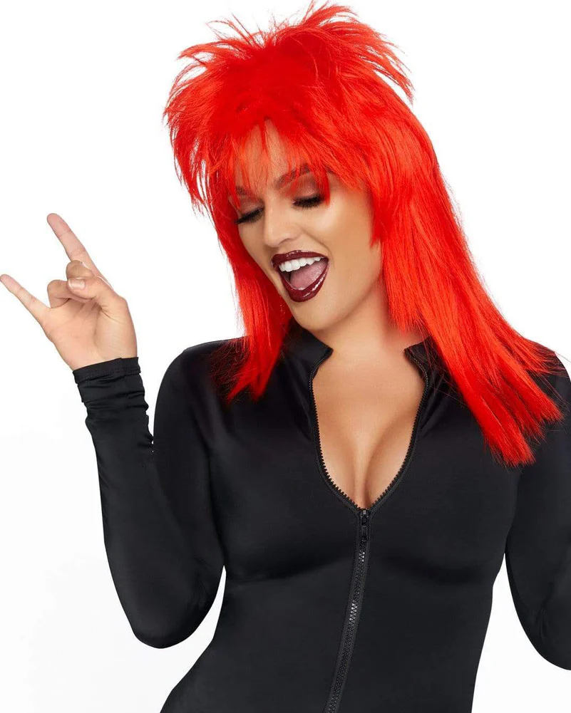 80s Rockstar Red Mullet Wig - Image 3