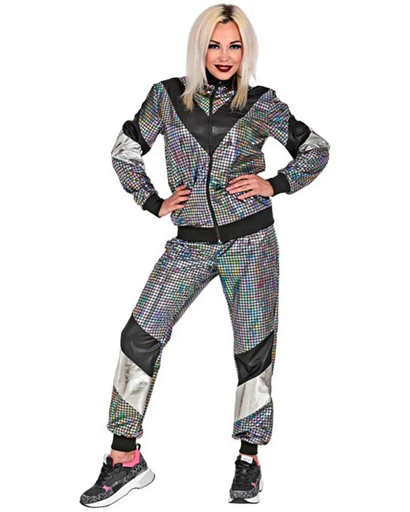 80s Silver Reflective Shell Suit Adults Costume - Image 3