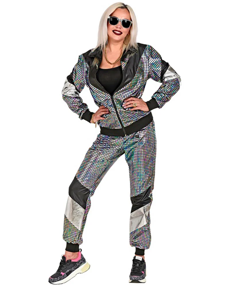 80s Silver Reflective Shell Suit Adults Costume - Image 4
