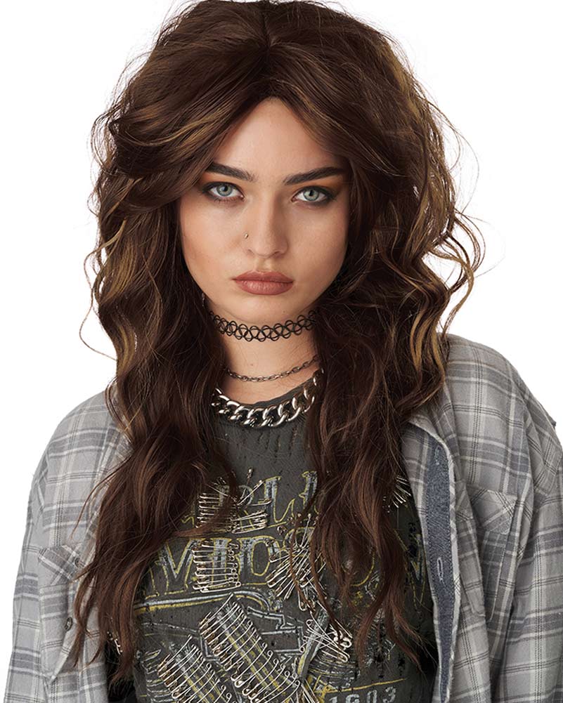 90s Grunge Rocker Long Brown Wig