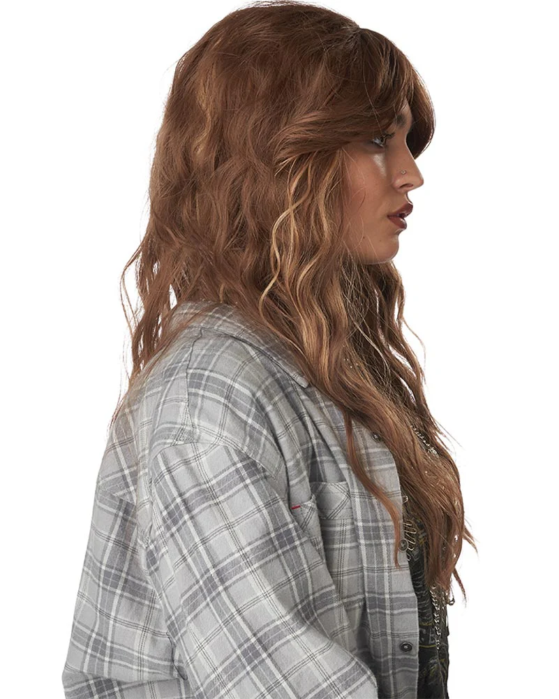 90s Grunge Rocker Long Brown Wig - Image 2