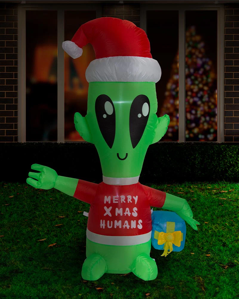 Alien with Present Christmas Lawn Inflatable 1.3m - Image 2