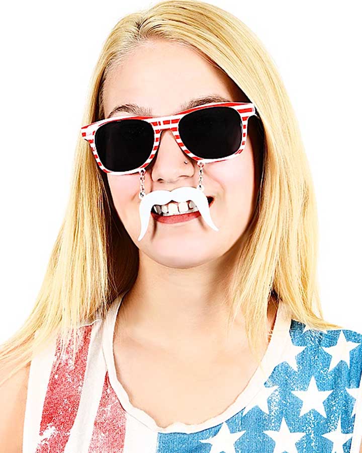 American Patriotic Glasses with Stache