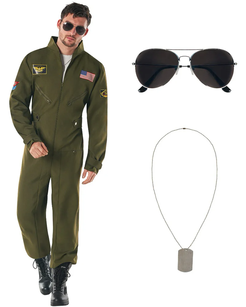 Aviator Jumpsuit Mens Costume - Image 3