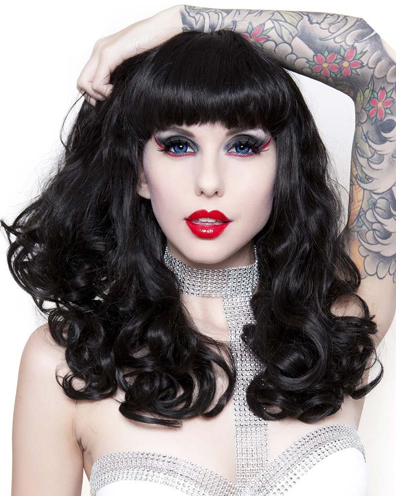 Bang Bang Black Widow Premium Curly Black Wig - Image 2