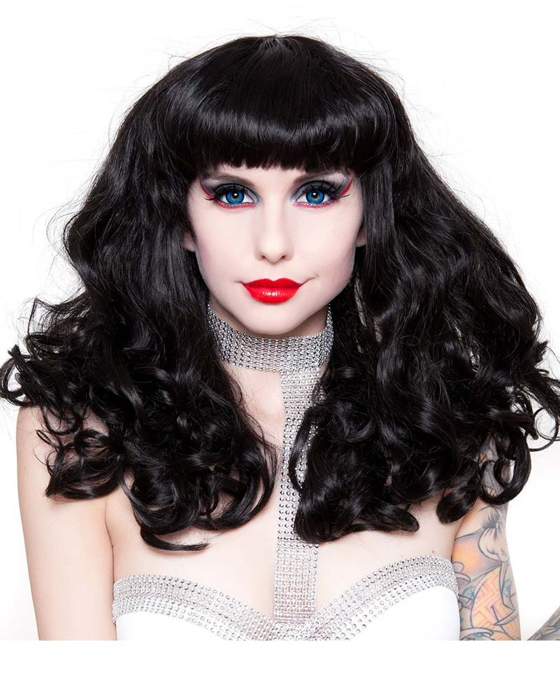 Bang Bang Black Widow Premium Curly Black Wig - Image 3