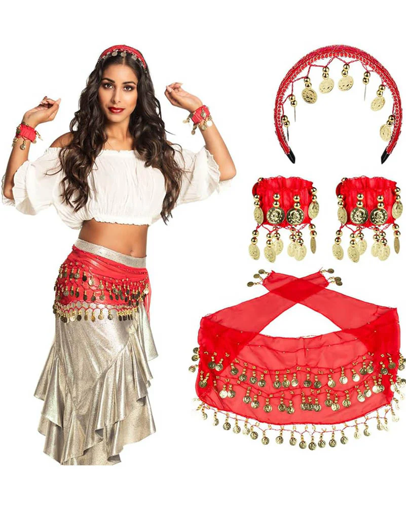Belly Dancer Headband Belt and Bracelets Set - Image 2