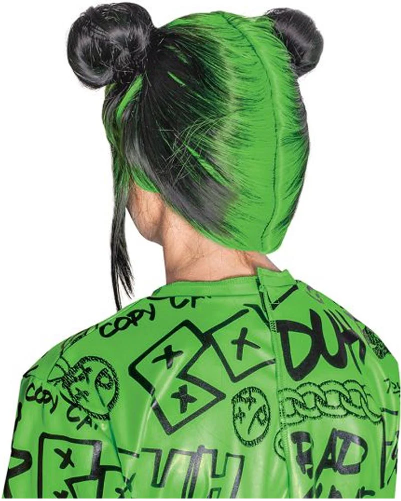 Billie Eilish Double Green and Black Bun Wig - Image 2
