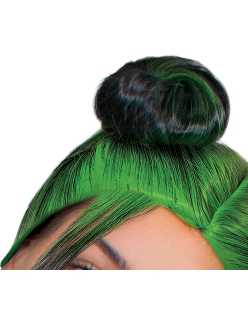 Billie Eilish Double Green and Black Bun Wig - Image 3