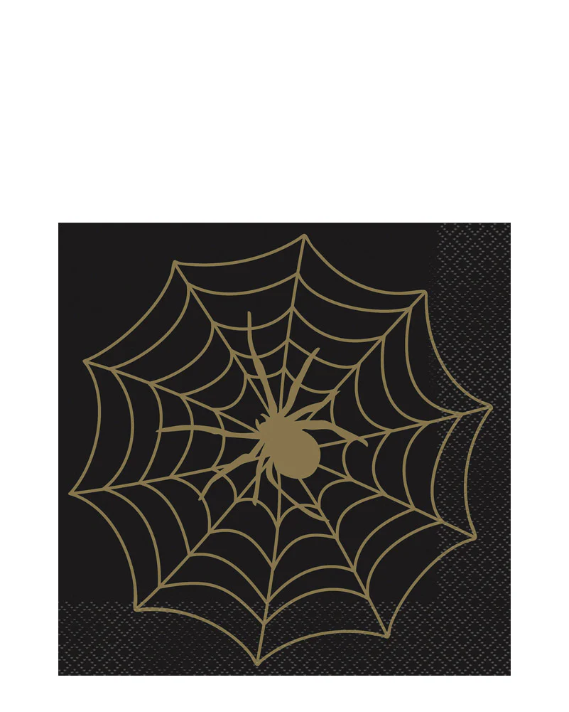 Black and Gold Spider Web Lunch Napkins Pack of 16