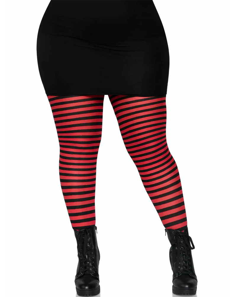 Black and Red Striped Plus Size Tights