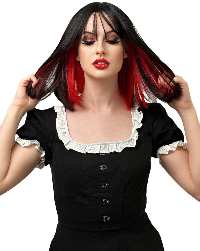 Black and Red Two Tone Heat Resistant Premium Bob Wig - Image 4