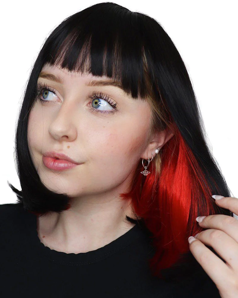 Black and Red Two Tone Heat Resistant Premium Bob Wig - Image 5