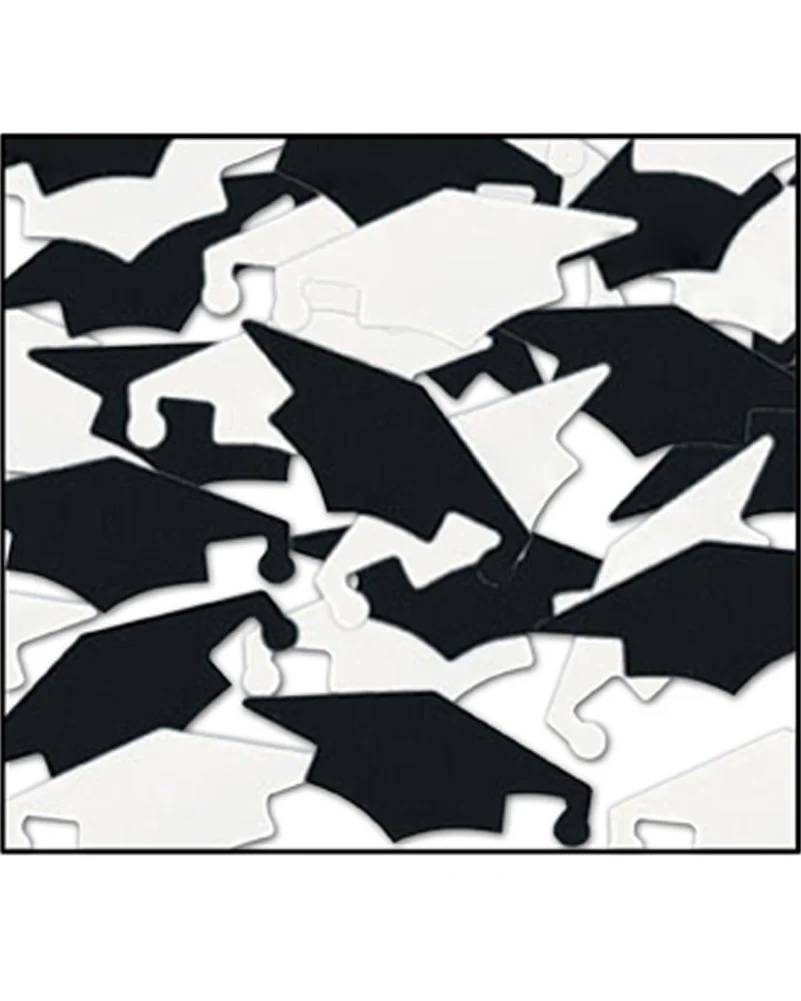 Black and White Graduation Caps Confetti