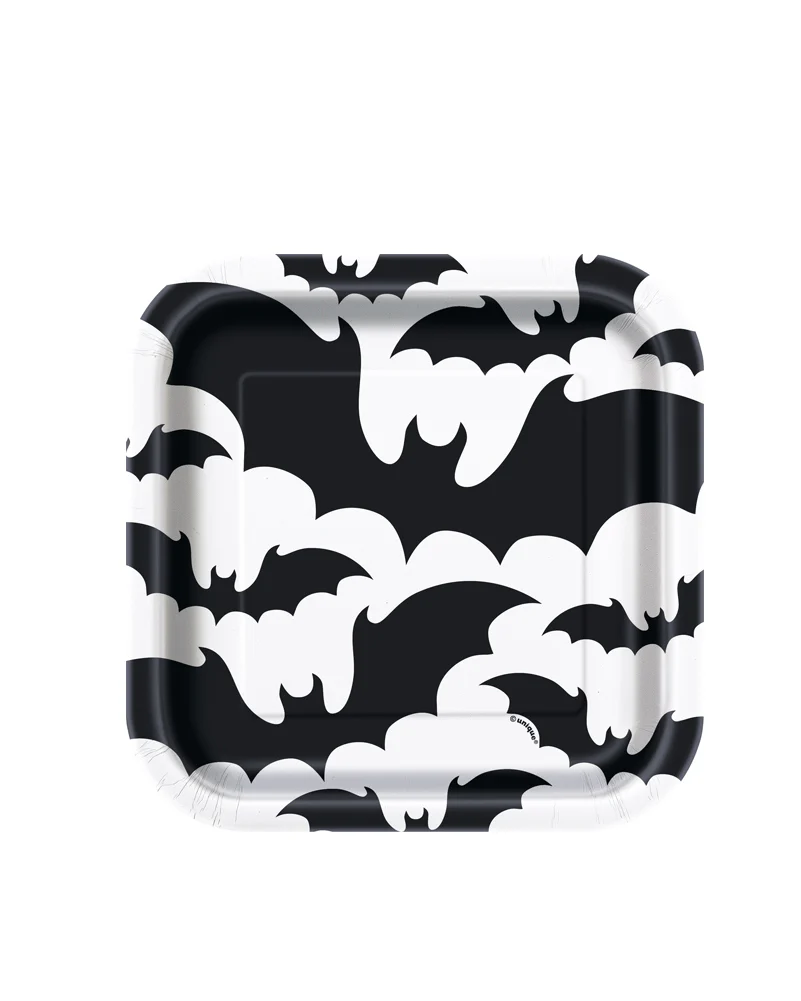 Black Bats 22cm Square Paper Plates Pack of 8