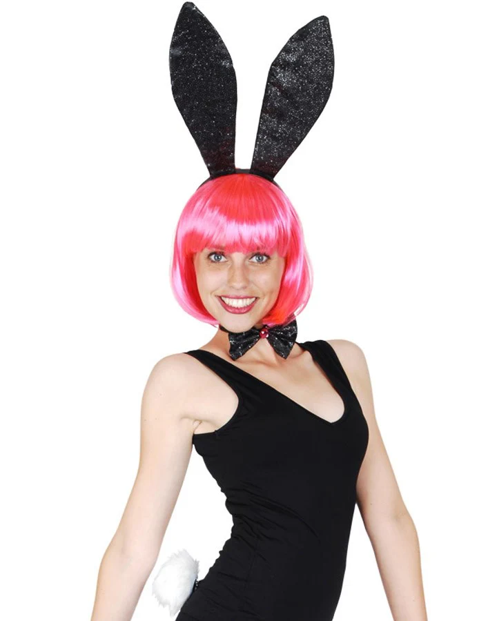 Black Bunny Headband Tail and Bow Tie Kit