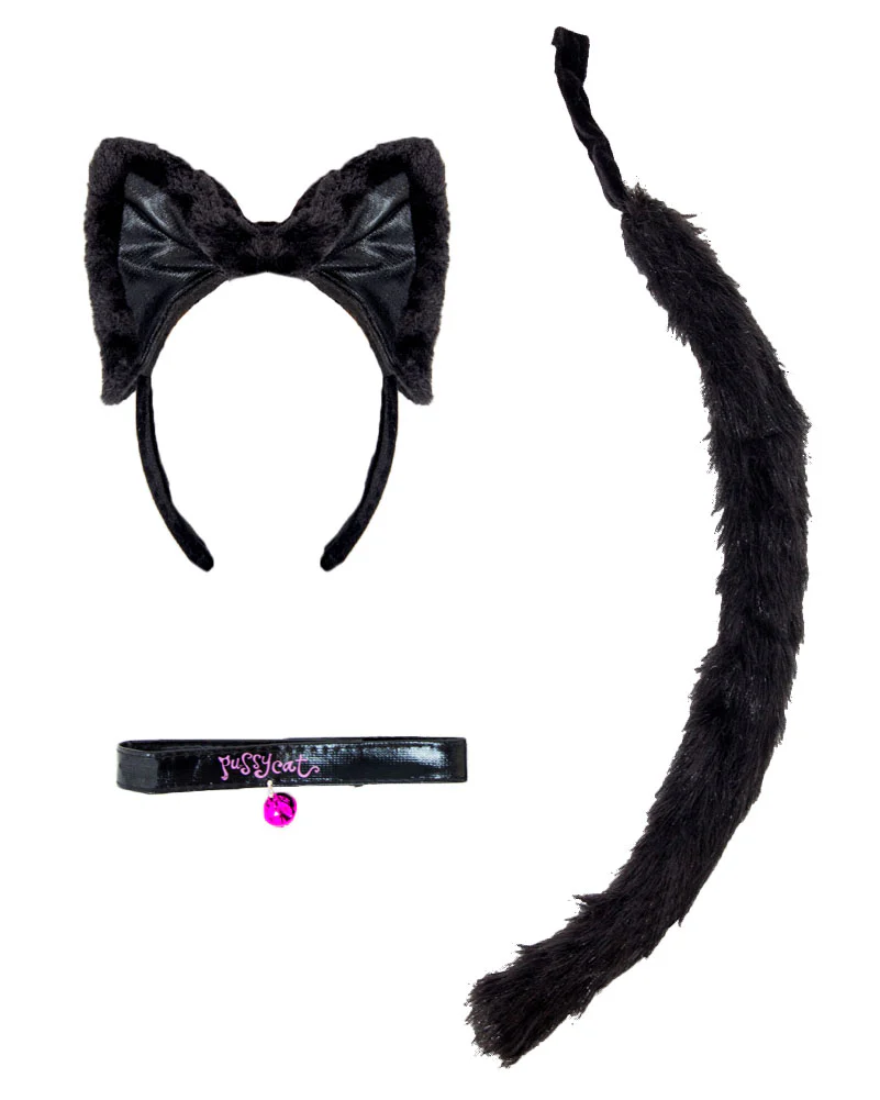 Black Cat Collar Ears and Tail Deluxe Set - Image 2
