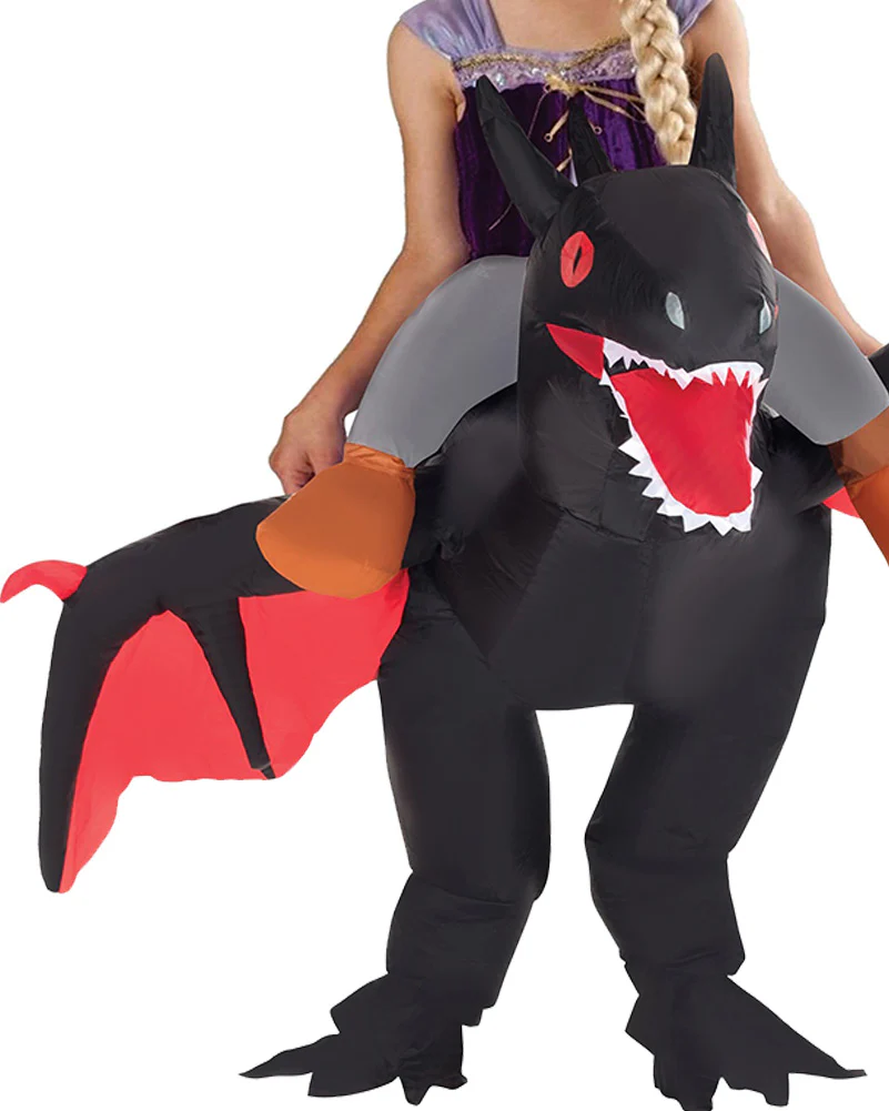 Black Dragon Ride On Inflatable Kids Book Week Costume - Image 2