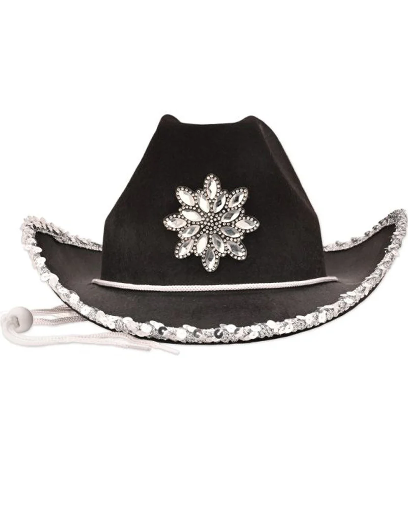 Black Felt Cowgirl with Gemstones Hat - Image 2