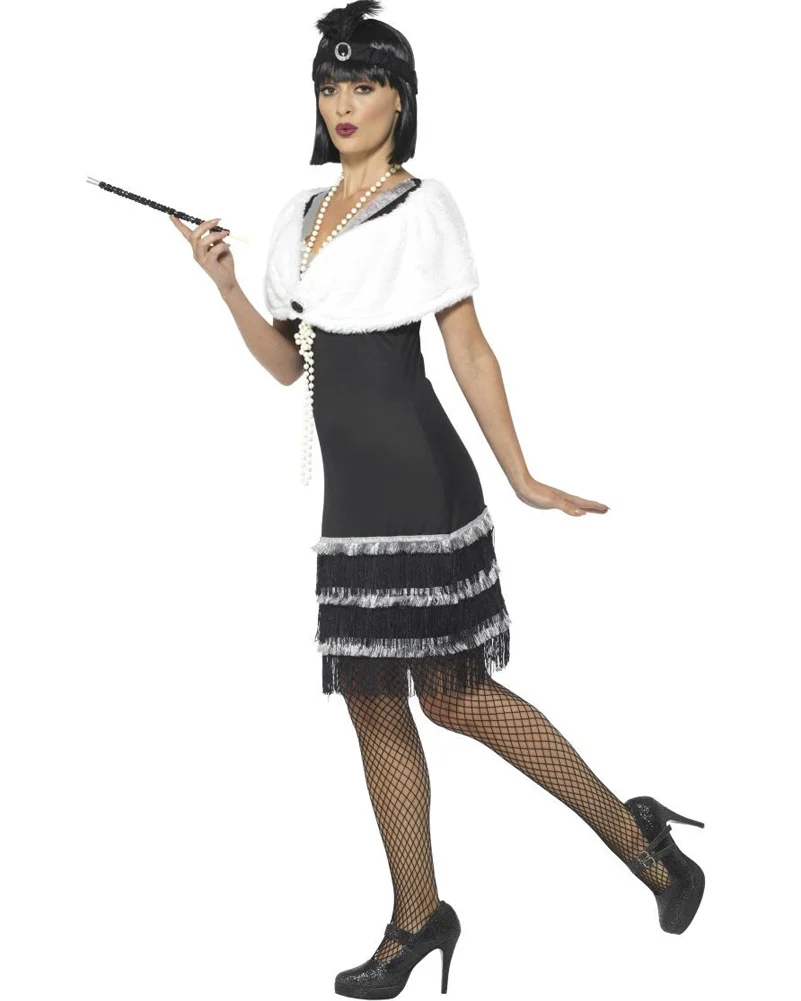 20s Black Flapper with Fur Stole Womens Costume - Image 2