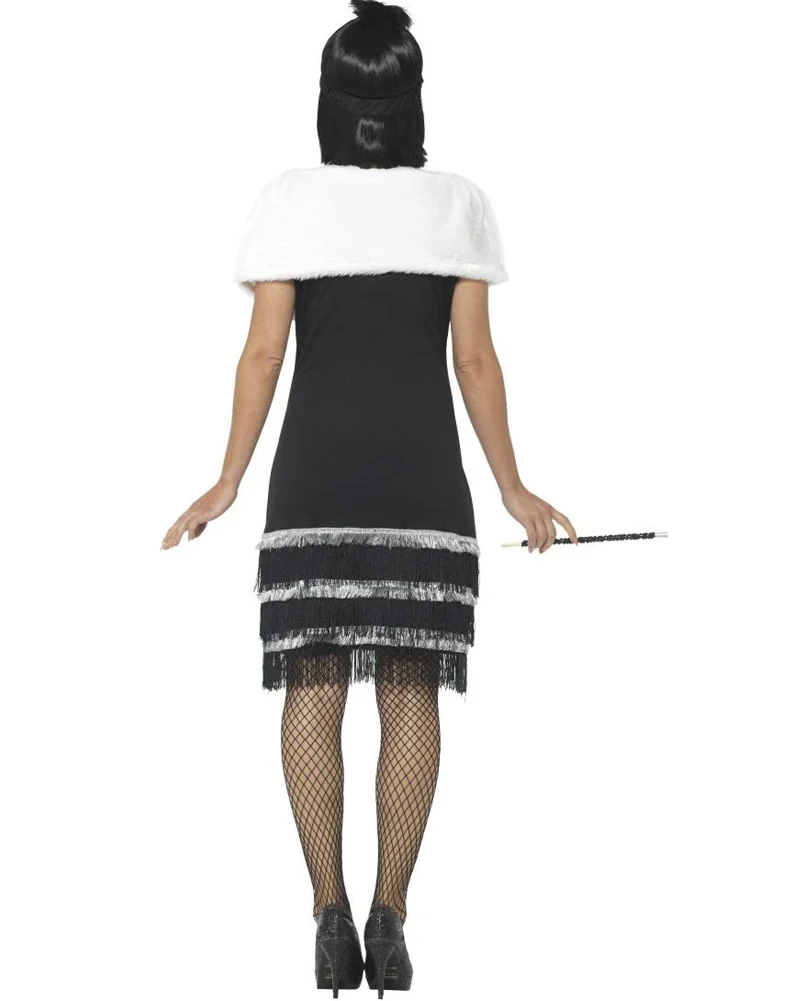 20s Black Flapper with Fur Stole Womens Costume - Image 3