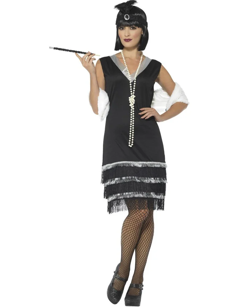 20s Black Flapper with Fur Stole Womens Costume - Image 4