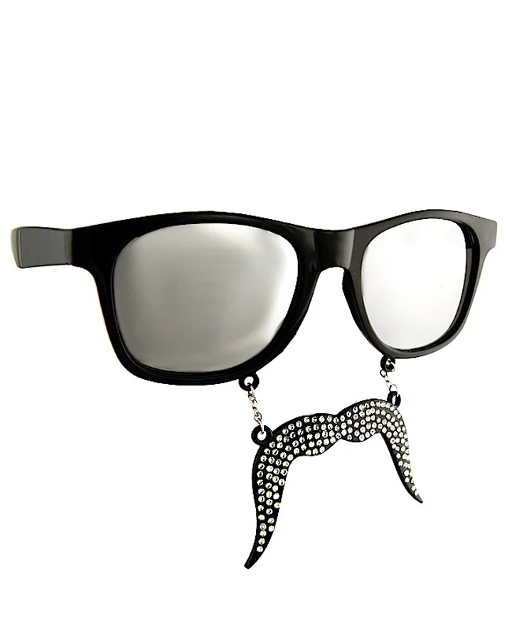 Black Glasses with Mirror Bling Stache