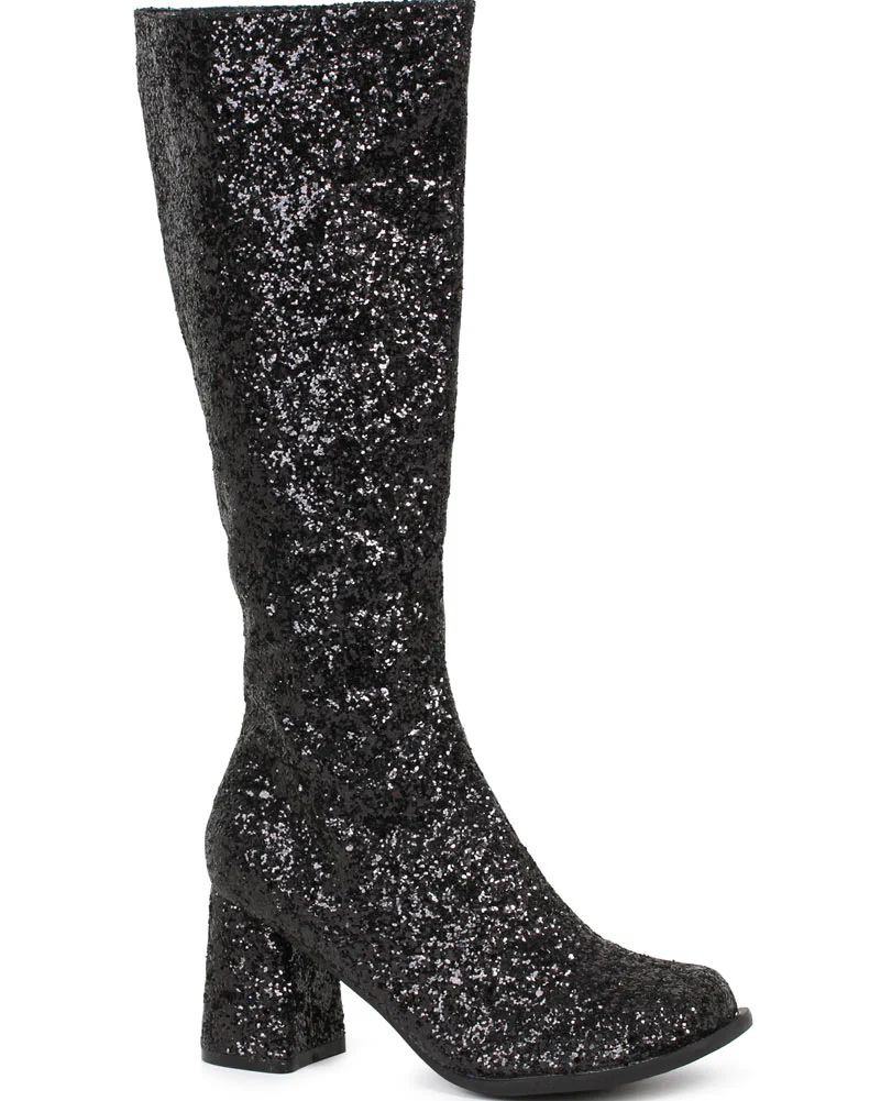 Black Glitter Go Go Womens Boots