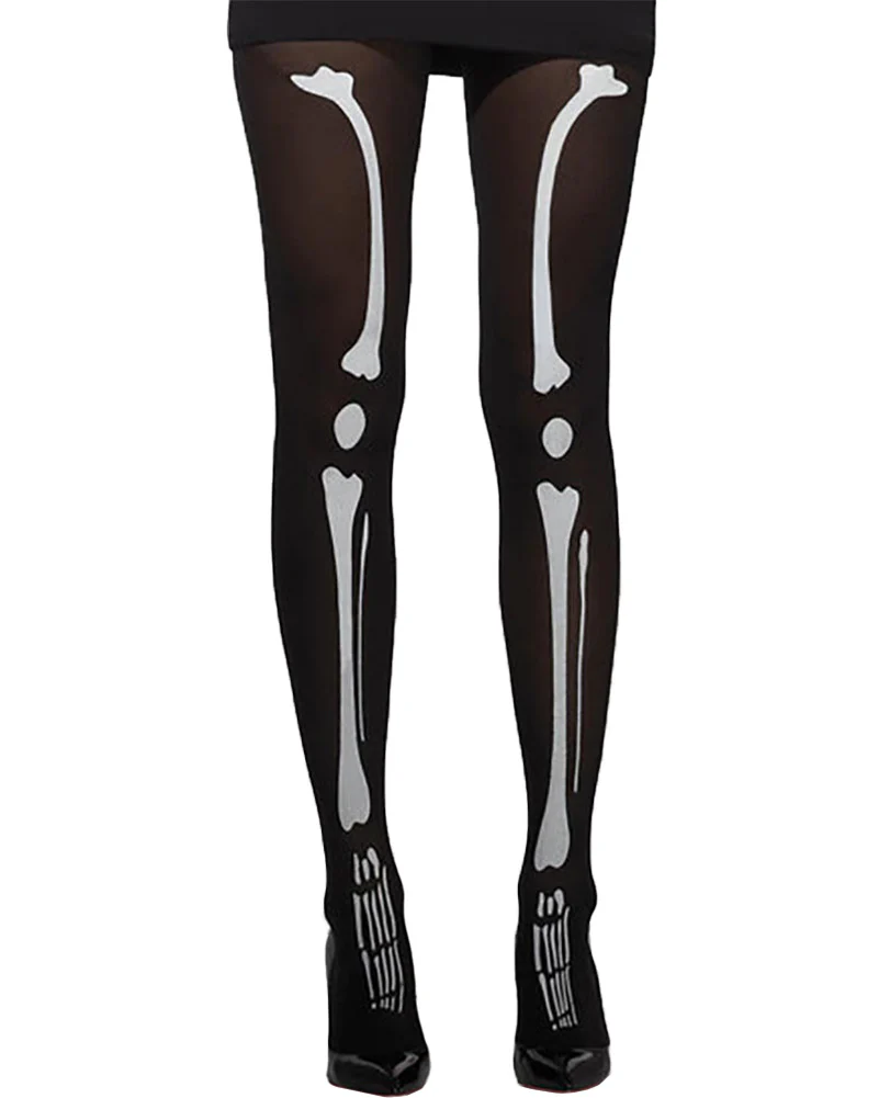 Black Opaque Skeleton Adult Tights