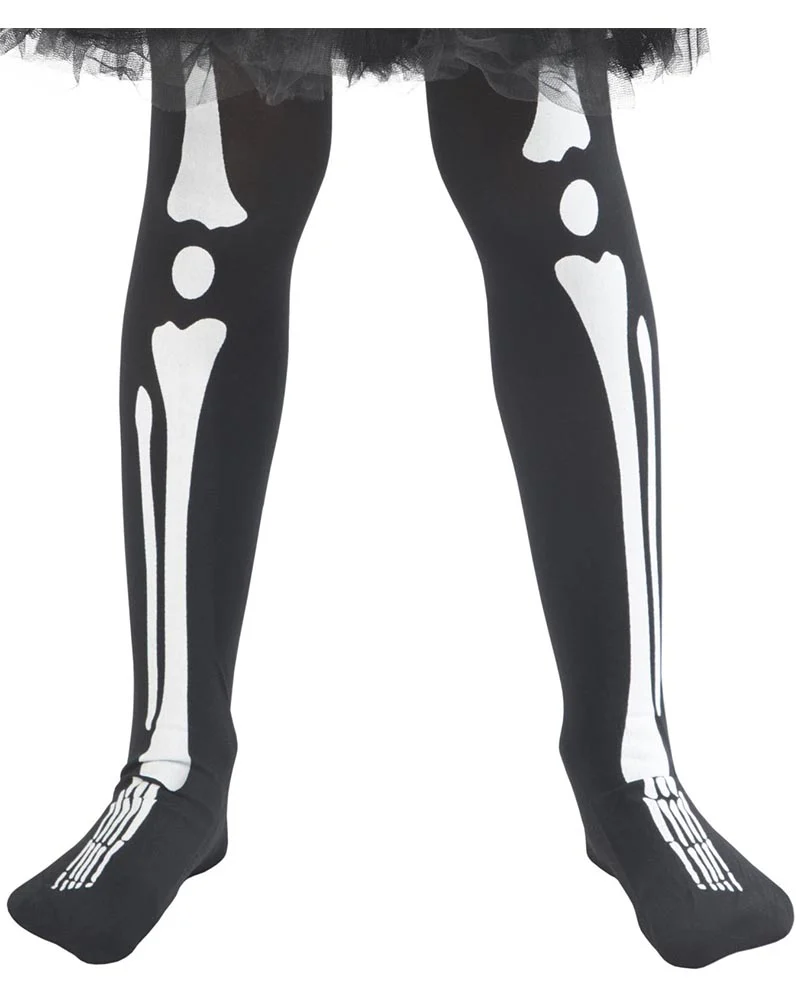 Black Opaque Skeleton Girls Tights