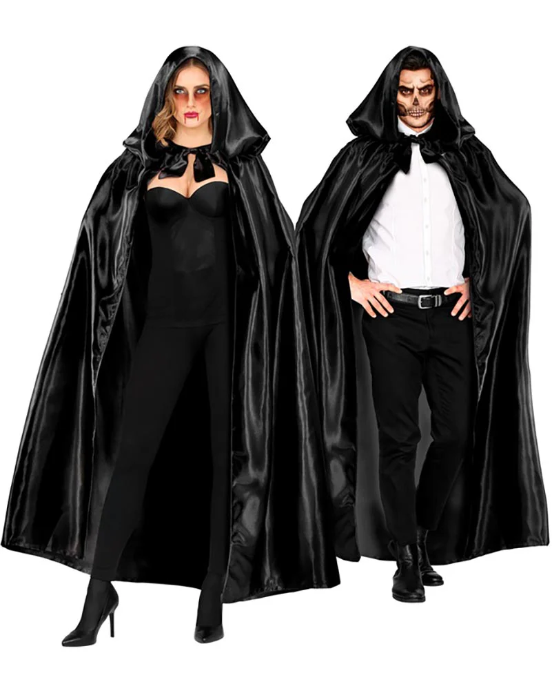 Black Satin Hooded Adult Cape - Image 3