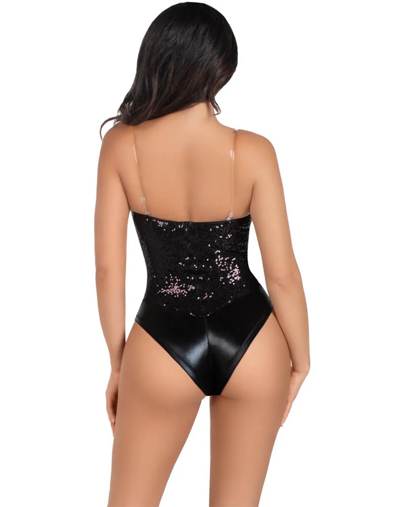 Black Sequin Deluxe Corset Boned Bodysuit - Image 2