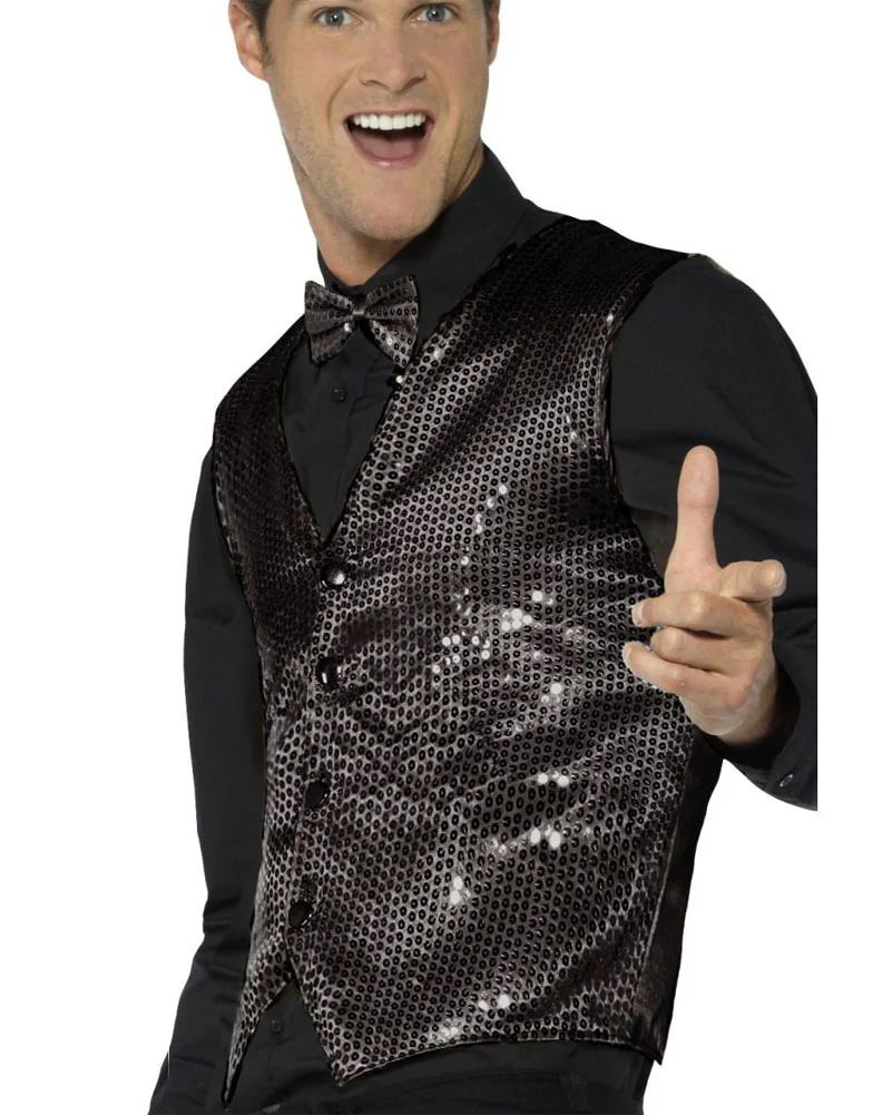 Black Sequin Waistcoat - Image 3