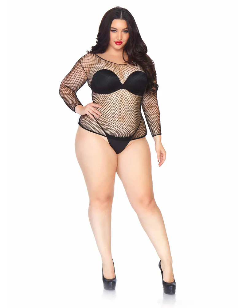80s Black Spandex Long Sleeved Net Plus Size Womens Shirt - Image 2