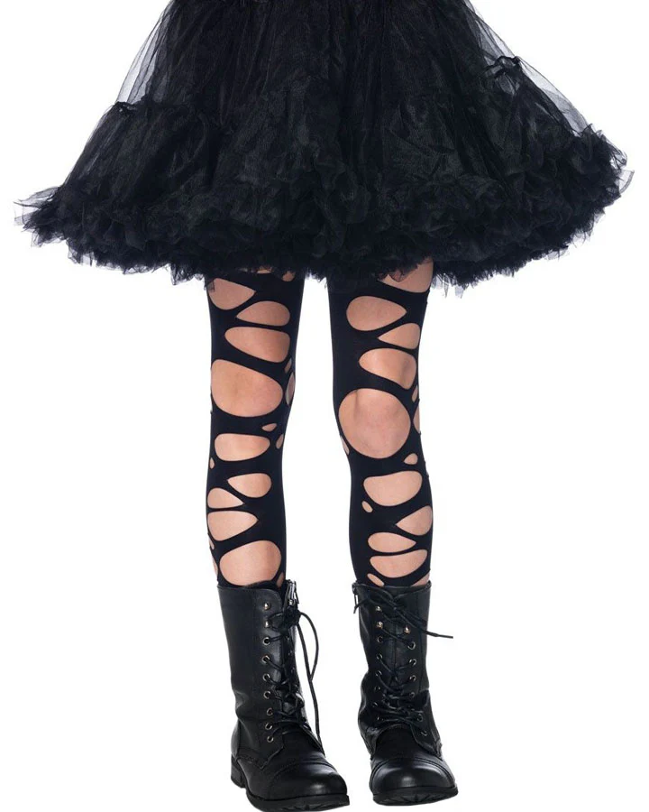 Black Tattered Girls Tights