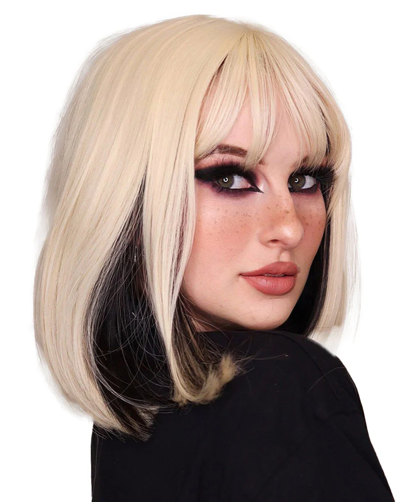 Blonde and Dark Brown Two Tone Heat Resistant Premium Bob Wig - Image 4