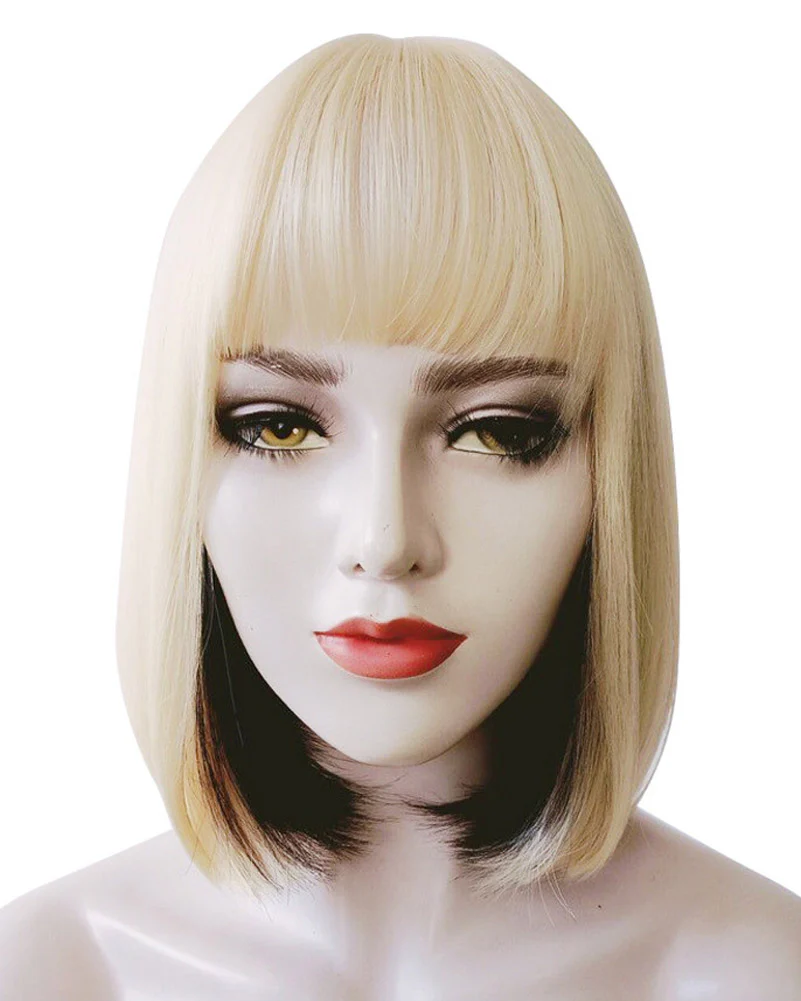 Blonde and Dark Brown Two Tone Heat Resistant Premium Bob Wig - Image 5