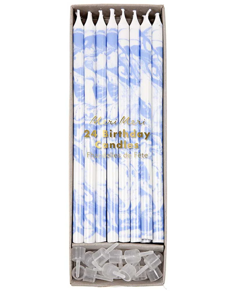 Blue Marbled Candles Pack of 24