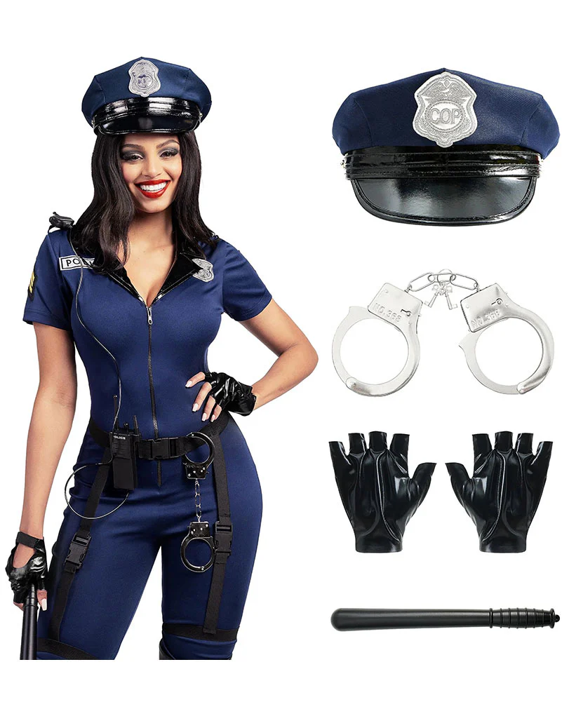 Blue Police Jumpsuit Womens Costume - Image 3