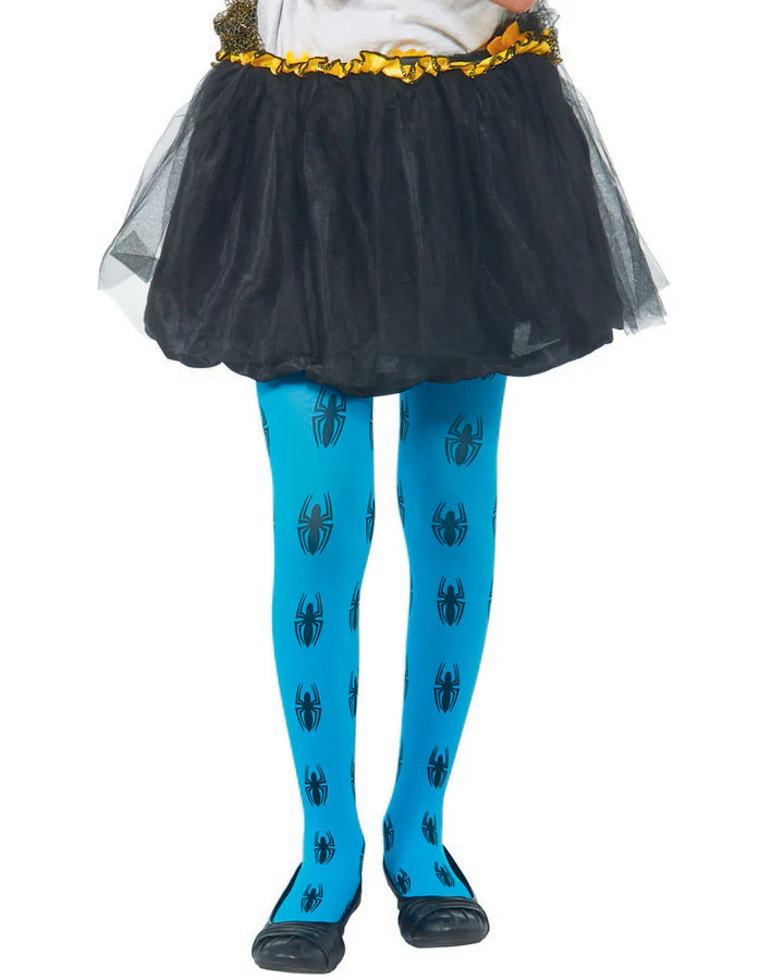 Blue Spider Print Girls Tights