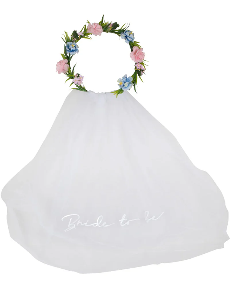 Boho Bride Headband with Embroidered Veil