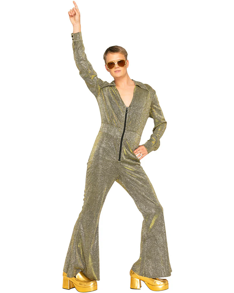 70s Boogie Nights Gold Mens Jumpsuit - Image 2