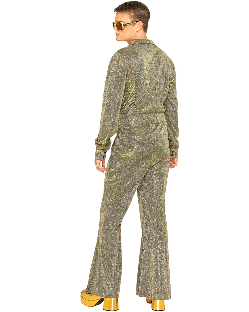 70s Boogie Nights Gold Plus Size Mens Jumpsuit - Image 3