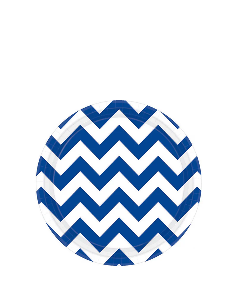 Bright Royal Blue Chevron 17cm Round Paper Plates Pack of 8