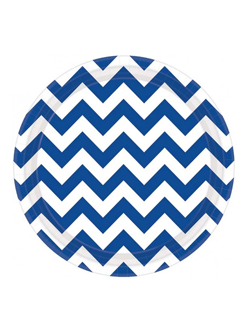 Bright Royal Blue Chevron 23cm Round Paper Plates Pack of 8