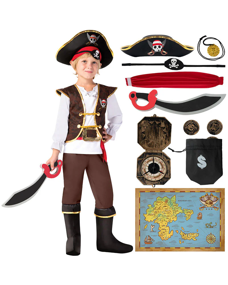 Brown Pirate Boys Costume - Image 2