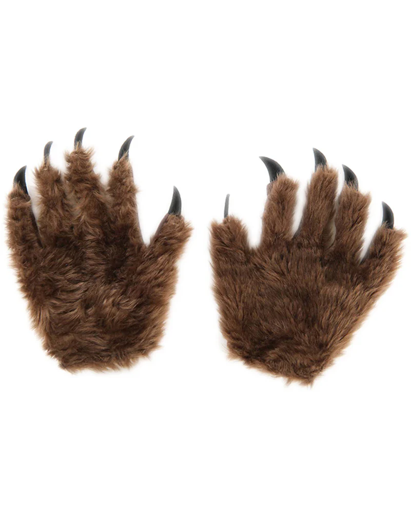 Brown Wolf Paw Adult Gloves - Image 2