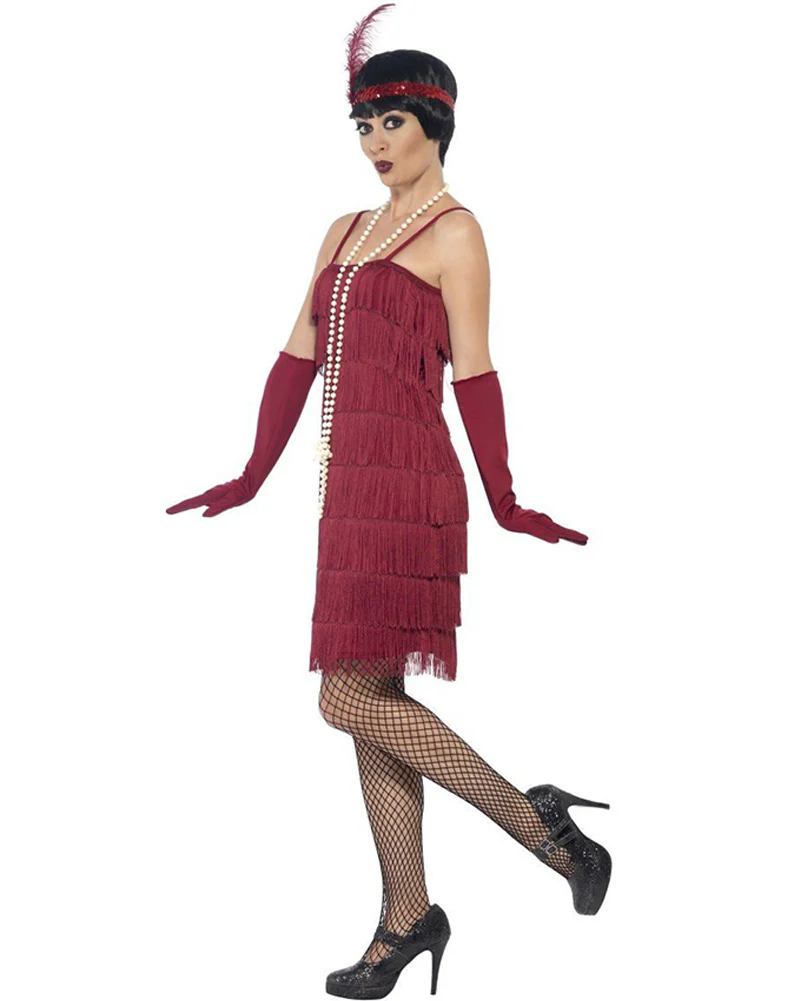 20s Burgundy Red Flapper Womens Costume - Image 2